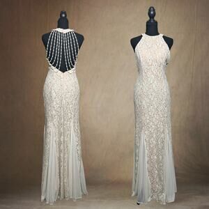 ✨ Champagne Sparkle Mermaid Dress – Beaded Back Necklace Detail